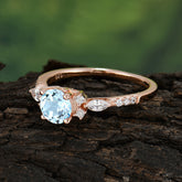 Round Cut 4 Prong Aquamarine Engagement Ring Cluster Anniversary Ring